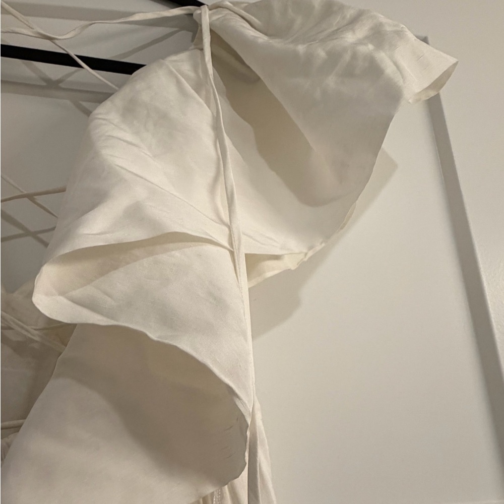New La Ligne Stella Ruffle Shoulder Open back Linen Blend Midi Dress - Picture 6 of 14